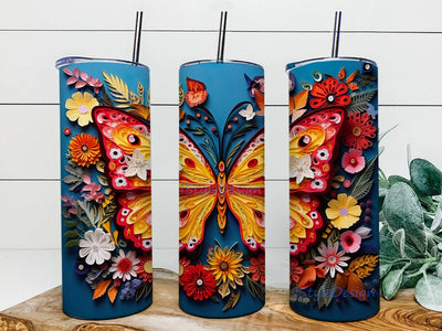 Butterflies And Flowers 20oz Skinny Tumbler Sublimation Design, Colorful Flowers Tumbler, Colorful Butterflies Flowers Tumbler, Colorful Butterflies Tumbler Sublimation iStyleDesign 