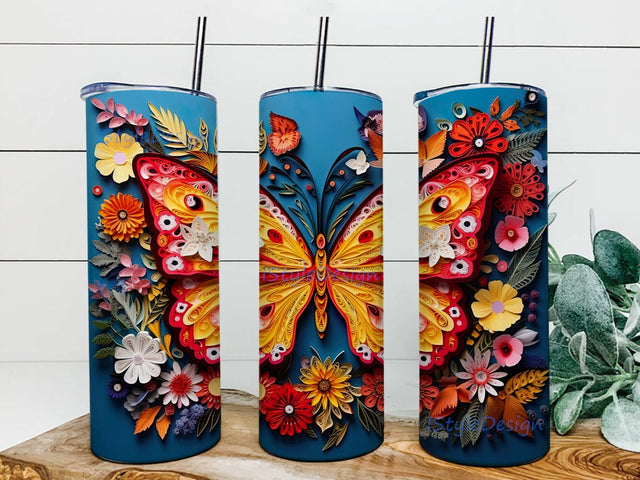 Butterflies And Flowers 20oz Skinny Tumbler Sublimation Design, Colorful Flowers Tumbler, Colorful Butterflies Flowers Tumbler, Colorful Butterflies Tumbler Sublimation iStyleDesign 