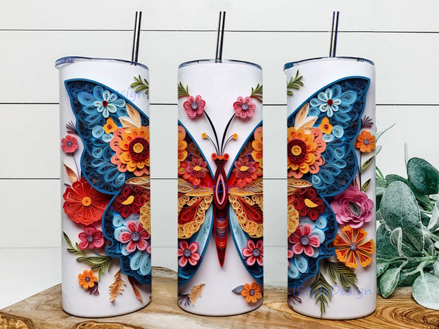 Butterflies And Flowers 20oz Skinny Tumbler Sublimation Design, Colorful Flowers Tumbler, Colorful Butterflies Flowers Tumbler, Colorful Butterflies Tumbler Sublimation iStyleDesign 