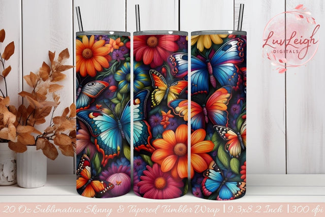 Butterflies and flowers Tumbler wrap Sublimation Luvleigh Digitals 