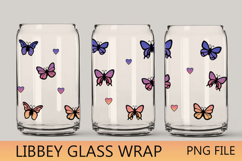 Butterflies and heart 16 oz libbey can glass sublimation wrap Sublimation AnastasiyaArtDesign 