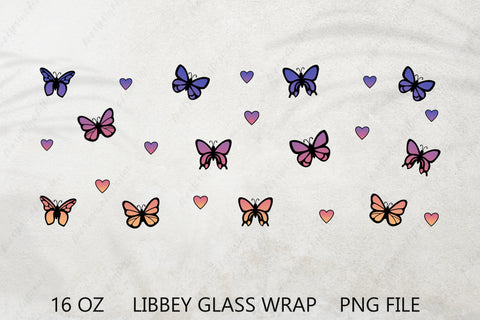 Butterflies and heart 16 oz libbey can glass sublimation wrap Sublimation AnastasiyaArtDesign 
