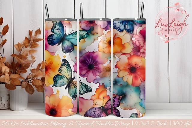 Butterflies Floral Tumbler wrap Sublimation Luvleigh Digitals 