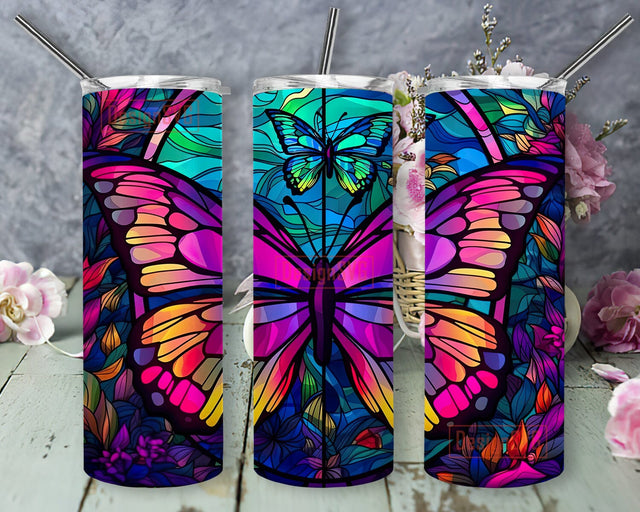 Butterflies Rainbows 20oz Skinny Tumbler Png, Rainbow Tumbler Template, Neon Butterflies Tumbler, Rainbow Butterflies Tumbler, Rainbow Neon Butterflies Tumbler Sublimation DesignSVG 