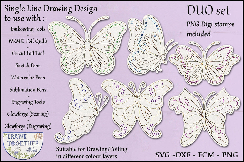 Butterflies set 2 - Single line for Foil Quill and Digi Stamp. - So Fontsy