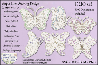 Butterflies set 2 - Single line for Foil Quill and Digi Stamp. Sketch DESIGN DrawnTogether with love 
