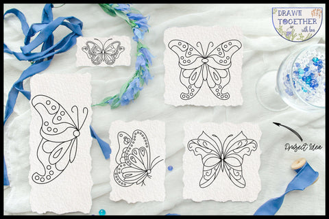 Butterflies set 2 - Single line for Foil Quill and Digi Stamp. Sketch DESIGN DrawnTogether with love 
