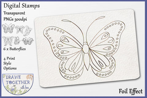 Butterflies set 2 - Single line for Foil Quill and Digi Stamp. Sketch DESIGN DrawnTogether with love 