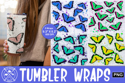 Butterflies Skinny Tumbler Wrap Sublimation|Tumbler PNG Sublimation Last Frontier Design Co. 