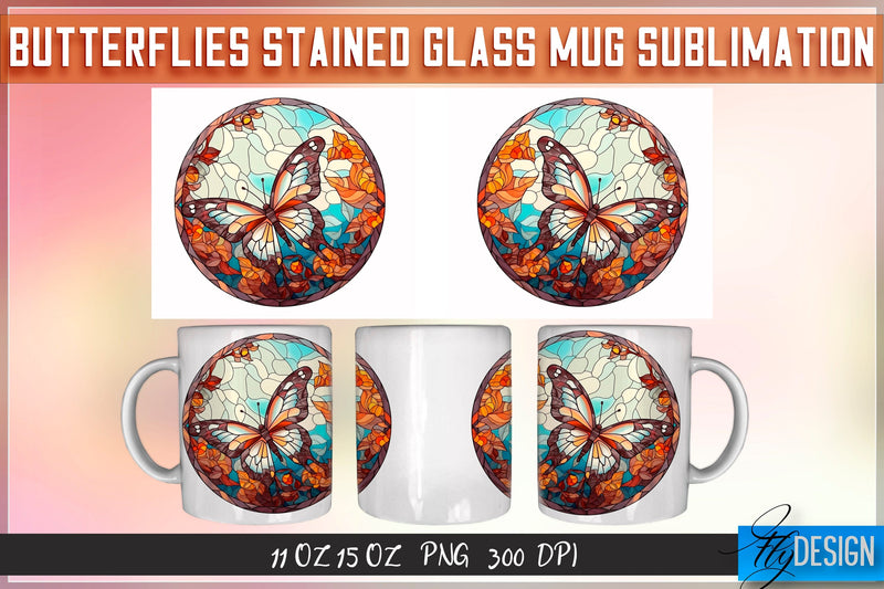 Butterflies Stained Glass 11 | 15 Oz Mug Sublimation Sublimation Fly Design 