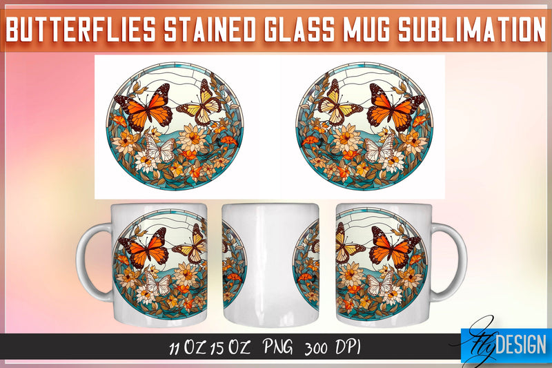 Butterflies Stained Glass 11 | 15 Oz Mug Sublimation Sublimation Fly Design 