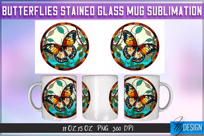 Butterflies Stained Glass 11 | 15 Oz Mug Sublimation Sublimation Fly Design 