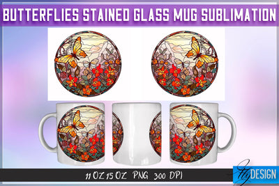 Butterflies Stained Glass 11 | 15 Oz Mug Sublimation Sublimation Fly Design 