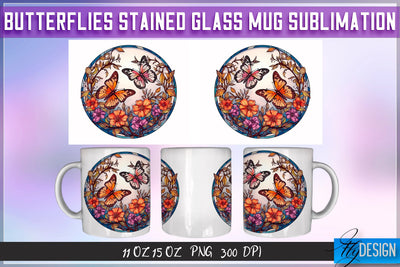 Butterflies Stained Glass 11 | 15 Oz Mug Sublimation Sublimation Fly Design 