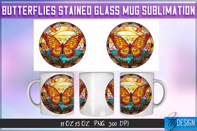 Butterflies Stained Glass 11 | 15 Oz Mug Sublimation Sublimation Fly Design 