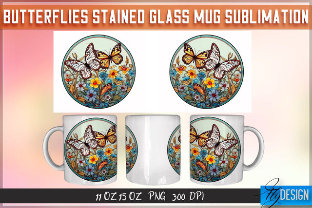 Butterflies Stained Glass 11 | 15 Oz Mug Sublimation Sublimation Fly Design 