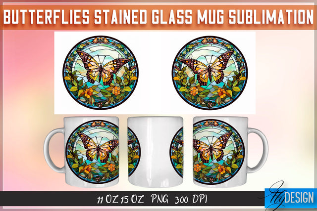 Butterflies Stained Glass 11 | 15 Oz Mug Sublimation Sublimation Fly Design 