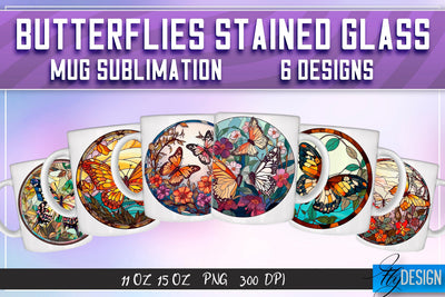 Butterflies Stained Glass 11 | 15 Oz Mug Sublimation Sublimation Fly Design 