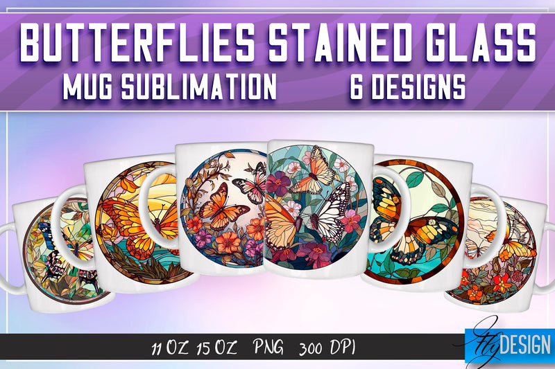 Butterflies Stained Glass 11 | 15 Oz Mug Sublimation Sublimation Fly Design 