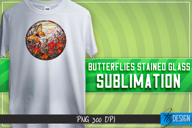 Butterflies Stained Glass Sublimation | Happy Design | T-shirt Design Sublimation Fly Design 