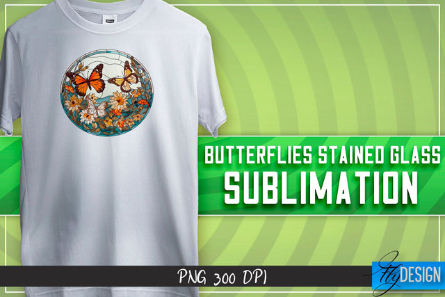 Butterflies Stained Glass Sublimation | Happy Design | T-shirt Design Sublimation Fly Design 