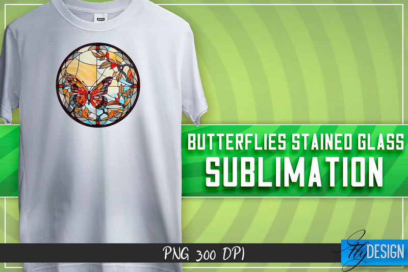 Butterflies Stained Glass Sublimation | Happy Design | T-shirt Design Sublimation Fly Design 