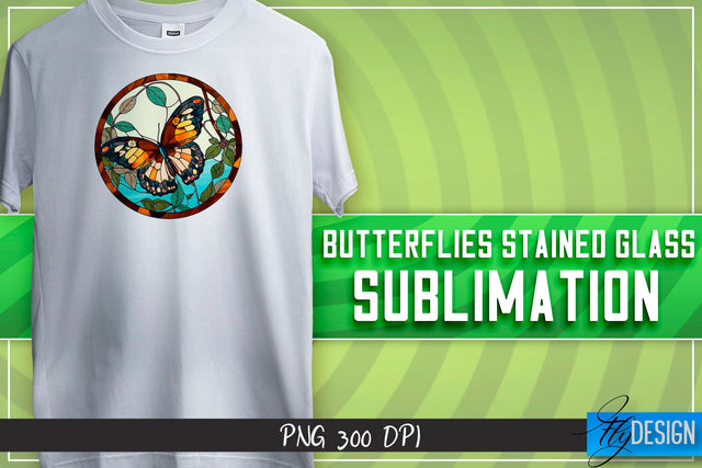 Butterflies Stained Glass Sublimation | Happy Design | T-shirt Design Sublimation Fly Design 