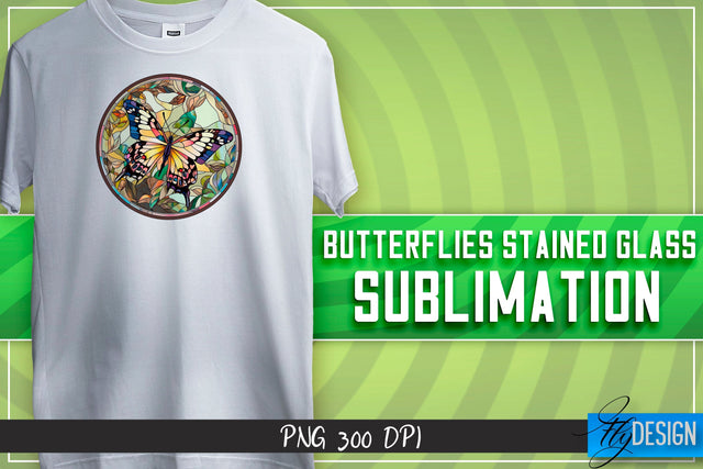 Butterflies Stained Glass Sublimation | Happy Design | T-shirt Design Sublimation Fly Design 
