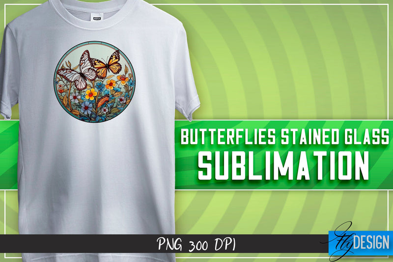Butterflies Stained Glass Sublimation | Happy Design | T-shirt Design Sublimation Fly Design 