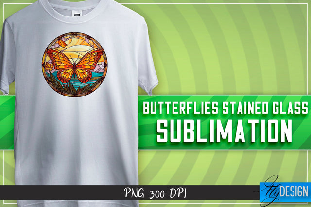 Butterflies Stained Glass Sublimation | Happy Design | T-shirt Design Sublimation Fly Design 