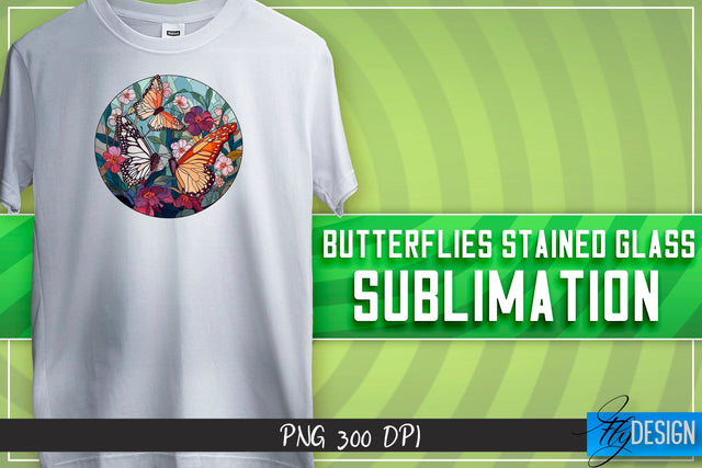 Butterflies Stained Glass Sublimation | Happy Design | T-shirt Design Sublimation Fly Design 