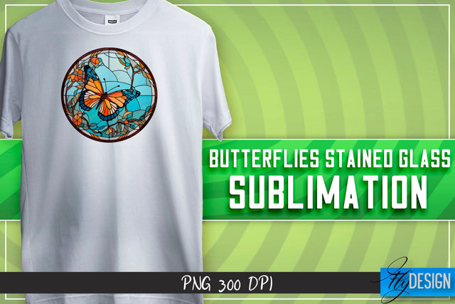 Butterflies Stained Glass Sublimation | Happy Design | T-shirt Design Sublimation Fly Design 