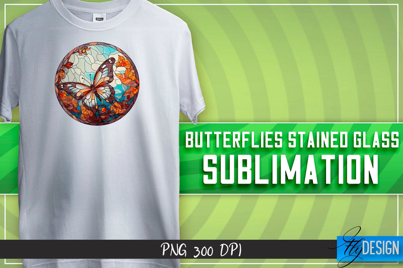 Butterflies Stained Glass Sublimation | Happy Design | T-shirt Design Sublimation Fly Design 