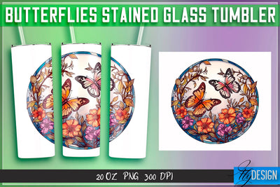 Butterflies Stained Glass Tumblers Wrap 20 oz. Sublimation Fly Design 