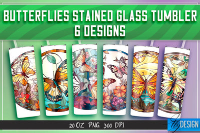 Butterflies Stained Glass Tumblers Wrap 20 oz. Sublimation Fly Design 