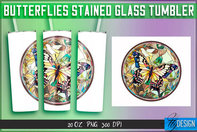 Butterflies Stained Glass Tumblers Wrap 20 oz. Sublimation Fly Design 