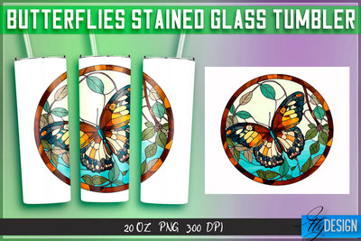 Butterflies Stained Glass Tumblers Wrap 20 oz. Sublimation Fly Design 