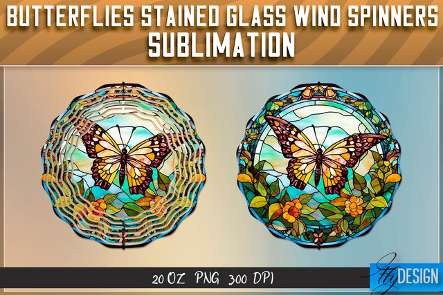 Butterflies Stained Glass Wind Spinners Sublimation Sublimation Fly Design 
