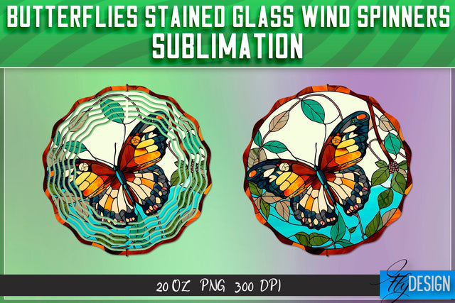 Butterflies Stained Glass Wind Spinners Sublimation Sublimation Fly Design 
