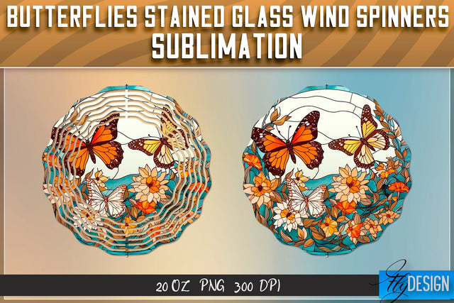Butterflies Stained Glass Wind Spinners Sublimation Sublimation Fly Design 