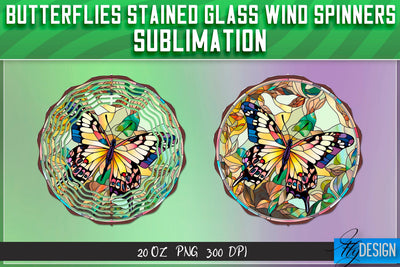 Butterflies Stained Glass Wind Spinners Sublimation Sublimation Fly Design 