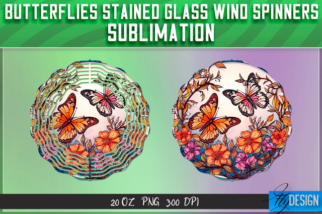Butterflies Stained Glass Wind Spinners Sublimation Sublimation Fly Design 