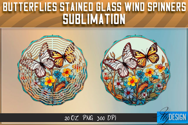 Butterflies Stained Glass Wind Spinners Sublimation Sublimation Fly Design 