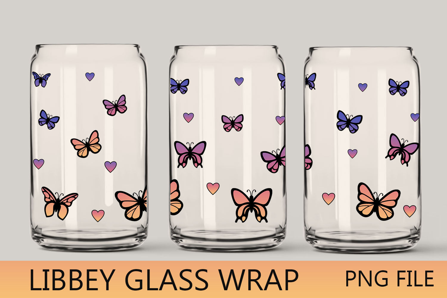 Butterfly 16oz Glass Can Wrap Sublimation Design