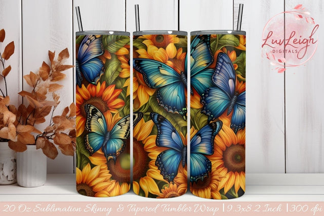 Butterflies Sunflower tumbler wrap Sublimation Luvleigh Digitals 