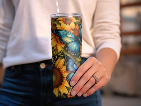 Butterflies Sunflower tumbler wrap Sublimation Luvleigh Digitals 