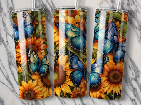 Butterflies Sunflower tumbler wrap Sublimation Luvleigh Digitals 