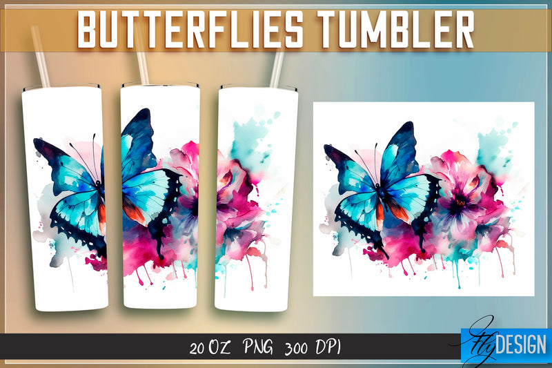 Butterflies Tumblers Wrap 20 oz v.1 Sublimation Fly Design 