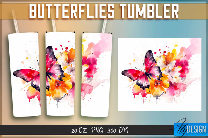 Butterflies Tumblers Wrap 20 oz v.1 Sublimation Fly Design 