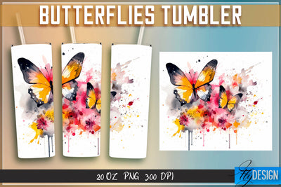 Butterflies Tumblers Wrap 20 oz v.1 Sublimation Fly Design 
